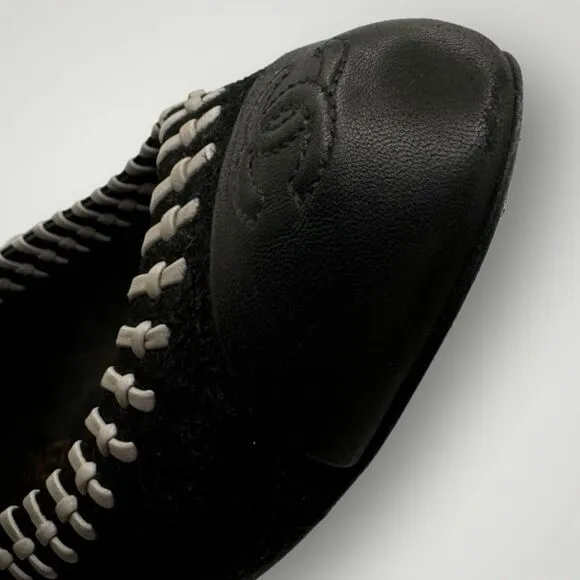 Chanel Suede Leather Whipstitch Ballet Flats 38