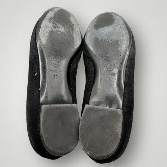Chanel Suede Leather Whipstitch Ballet Flats 38