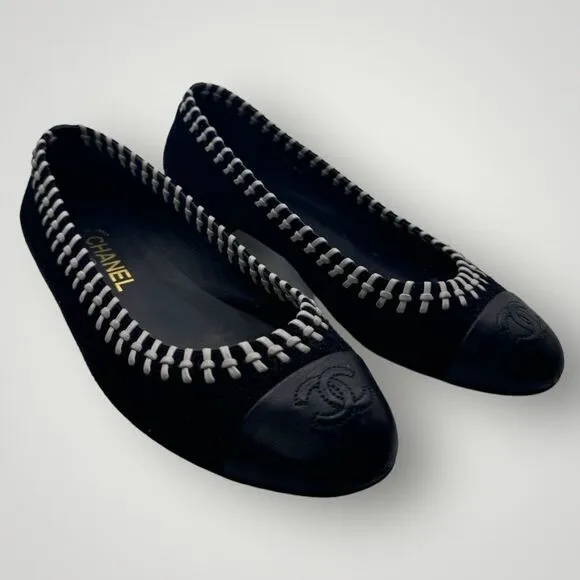 Chanel Suede Leather Whipstitch Ballet Flats 38