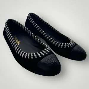 Chanel Suede Leather Whipstitch Ballet Flats 38