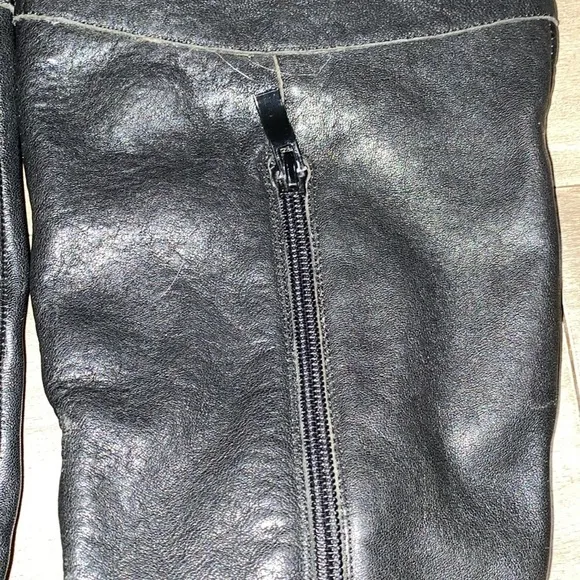 Charles Davis Black Leather Knee-High Boots Gold Harness hardware