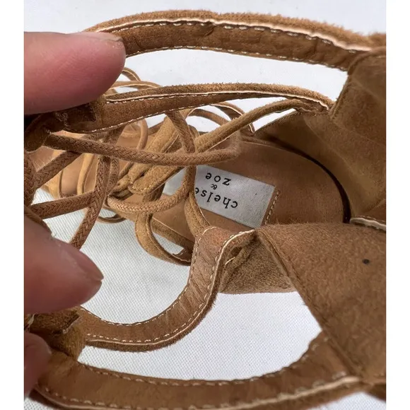 Chelsea &amp; Zoe Womens Size 9 Elyse Brown Suede Lace-up Gladiator Dress Sandals