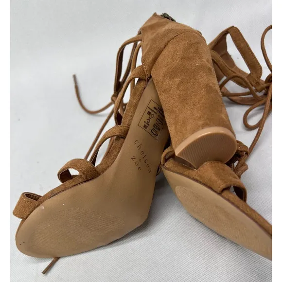 Chelsea &amp; Zoe Womens Size 9 Elyse Brown Suede Lace-up Gladiator Dress Sandals