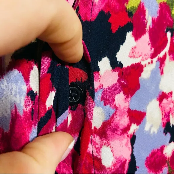 Chico’s NEW Pink Colorful Floral Maxi Hidden Button Down Belted Shirt Dress Sz 8