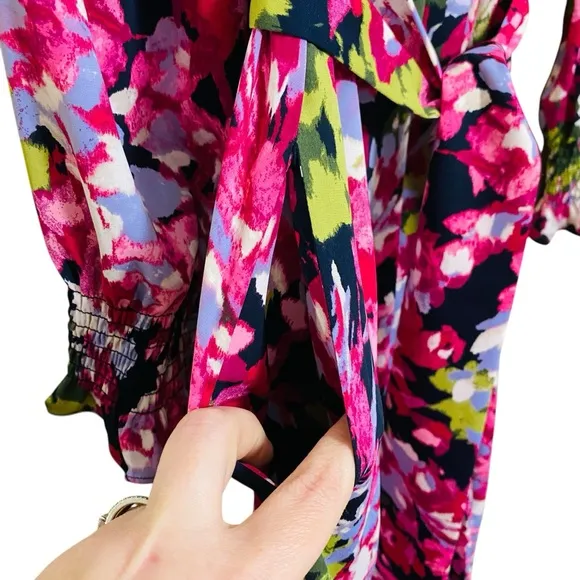 Chico’s NEW Pink Colorful Floral Maxi Hidden Button Down Belted Shirt Dress Sz 8
