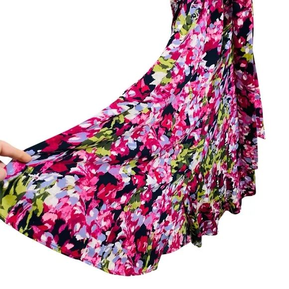 Chico’s NEW Pink Colorful Floral Maxi Hidden Button Down Belted Shirt Dress Sz 8