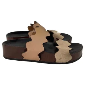 Chloé Carraia Slide Sandals in Brown Suede and Leather