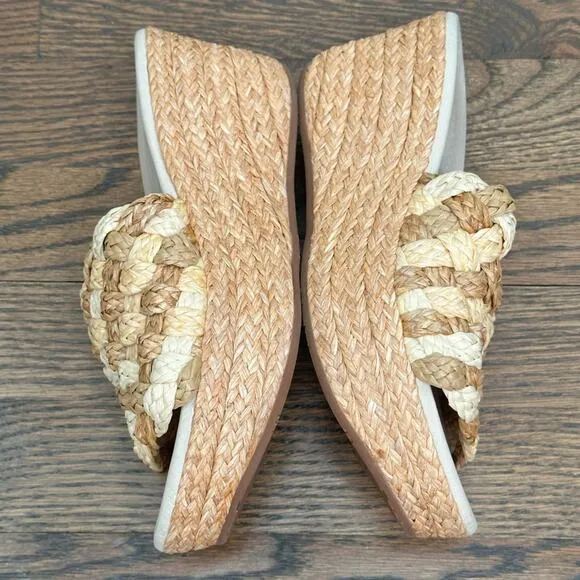 Chocolat Blu Women's Yunis Raffia Upper Wedge Slide Shoes Size 6