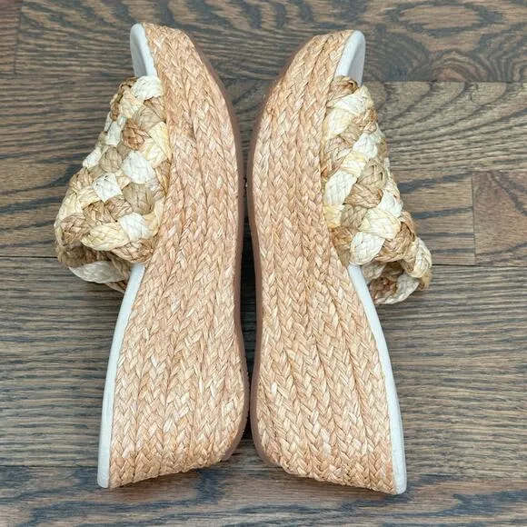 Chocolat Blu Women's Yunis Raffia Upper Wedge Slide Shoes Size 6