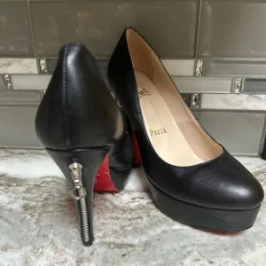 Christian Louboutin, Bianca Zip Pump Black Leather Platform Size 41.
