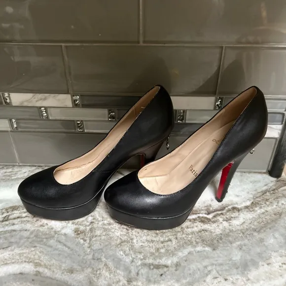 Christian Louboutin, Bianca Zip Pump Black Leather Platform Size 41.