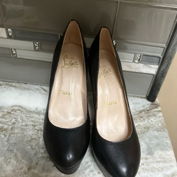 Christian Louboutin, Bianca Zip Pump Black Leather Platform Size 41.