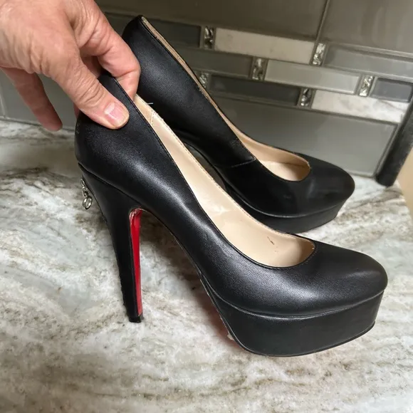 Christian Louboutin, Bianca Zip Pump Black Leather Platform Size 41.