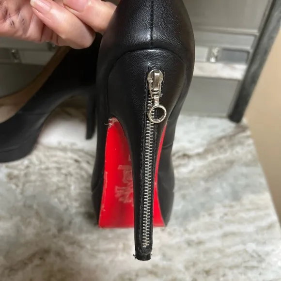 Christian Louboutin, Bianca Zip Pump Black Leather Platform Size 41.