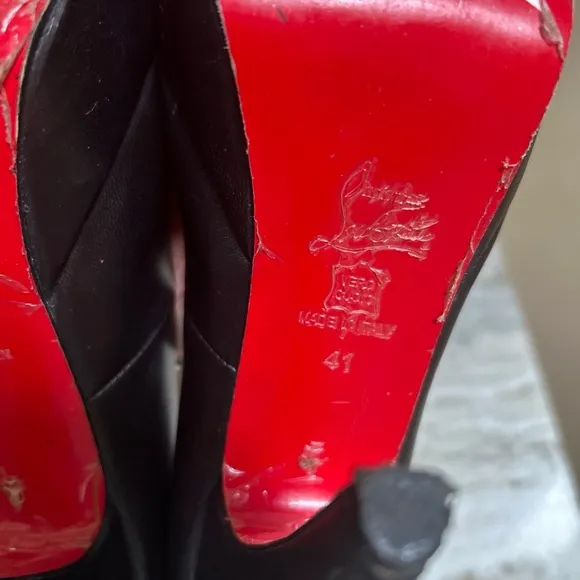 Christian Louboutin, Bianca Zip Pump Black Leather Platform Size 41.