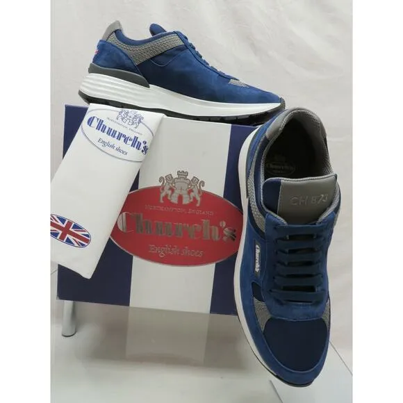 CHURCH'S by PRADA CH873 LIGHT BLUE SUEDE NYLON LOGO SNEAKERS 38.5 ITALY