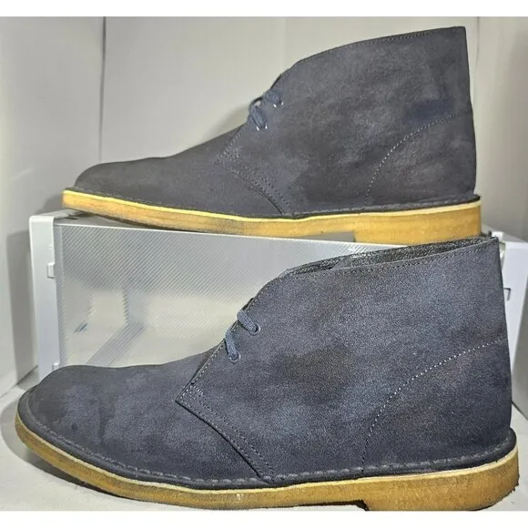 Clarks Men's Originals Desert Chukka  Dark Navy Blue Suede Boots  Size 10