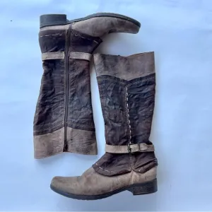 Clocharme Brown Tan Two Toned Leather Knee High Boots