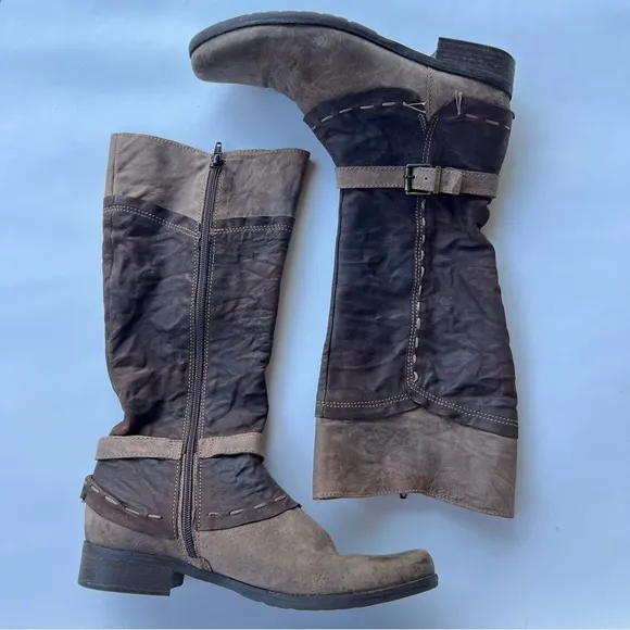 Clocharme Brown Tan Two Toned Leather Knee High Boots