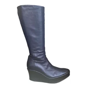 Clone Bruno Bordese Knee High Platform Wedge Black Leather Boots Made in Italy