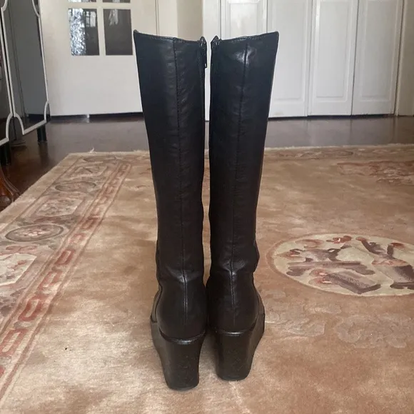 Clone Bruno Bordese Knee High Platform Wedge Black Leather Boots Made in Italy