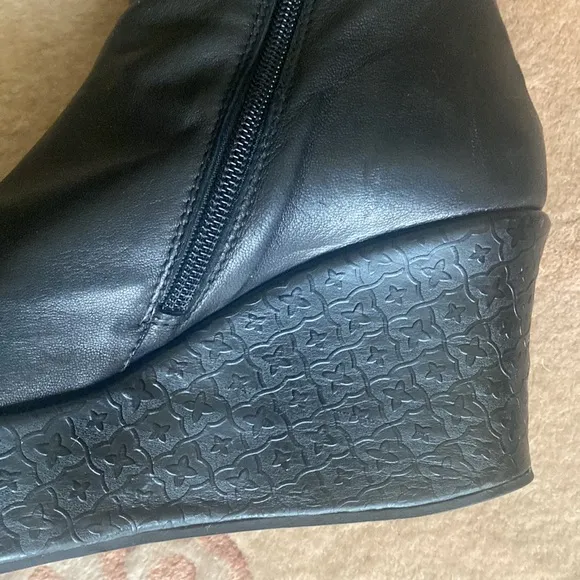 Clone Bruno Bordese Knee High Platform Wedge Black Leather Boots Made in Italy
