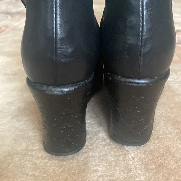 Clone Bruno Bordese Knee High Platform Wedge Black Leather Boots Made in Italy