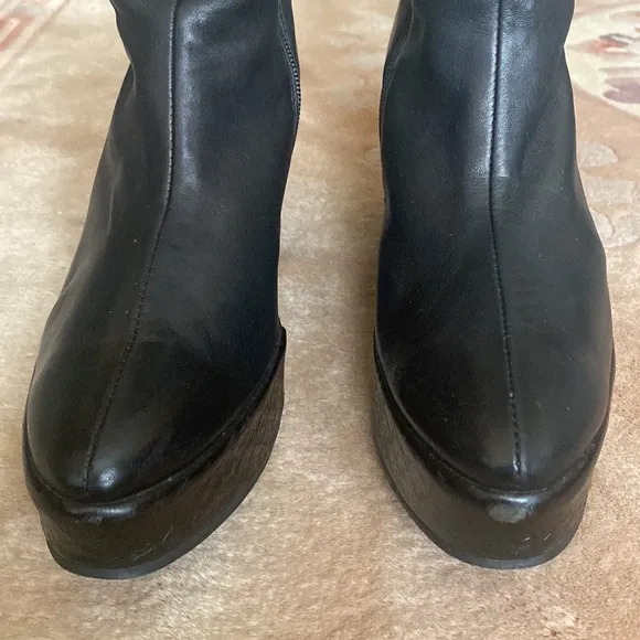 Clone Bruno Bordese Knee High Platform Wedge Black Leather Boots Made in Italy