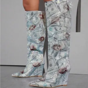 Closed Toe Knee High Wedge Boots