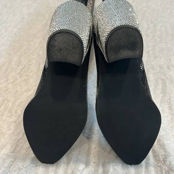 Club Exx Black and Silver rhinestone lightning bolt Women's heeled Boots tall 8