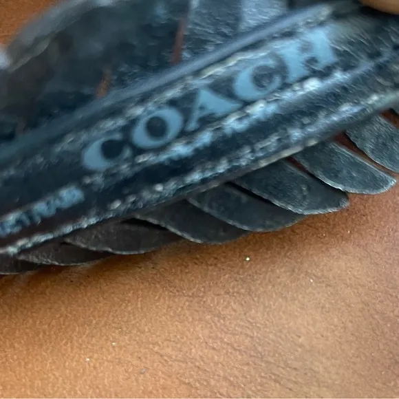 COACH Black Beach Leaf &amp; Stud Leather Flip Flops