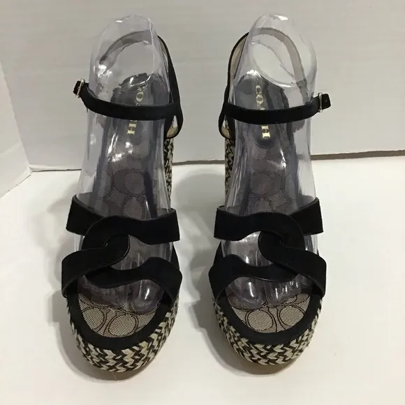 Coach Black Suede Upper Talina Platform Dress Adjustable Buckle Sandal Sz 9