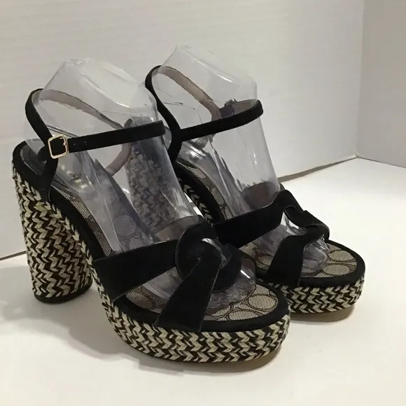 Coach Black Suede Upper Talina Platform Dress Adjustable Buckle Sandal Sz 9