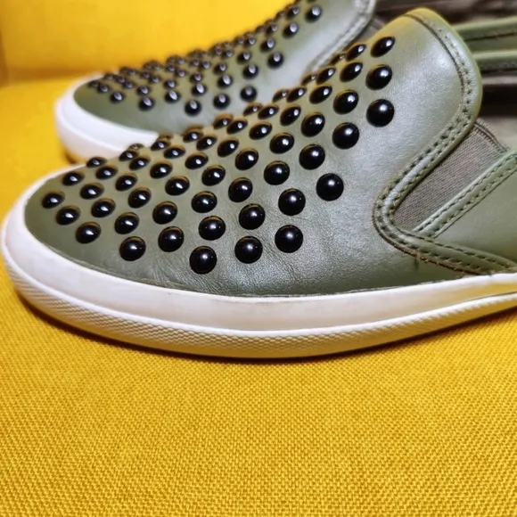 COACH Chrissy Rivets Genuine Leather Olive Sneaker Slip On Sneakers Women's 9.5
