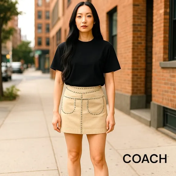 Coach cream miniskirt with silver studs