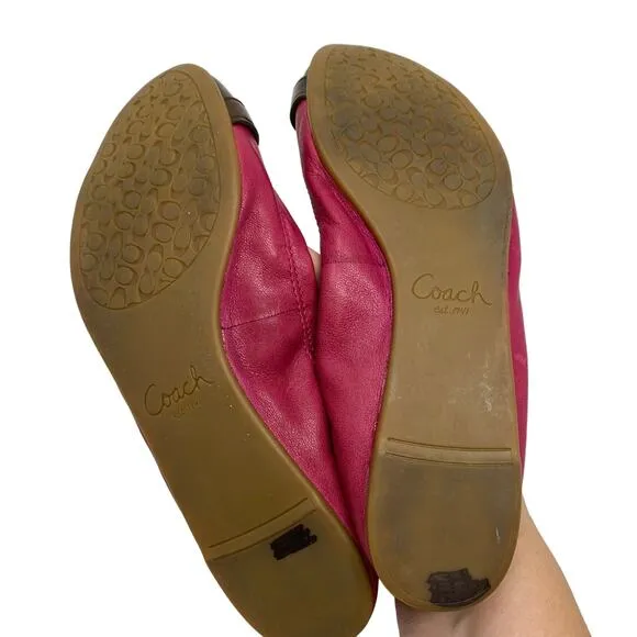 Coach Delphine Ballet Flats Womens 8.5 Slip On Buckle Pink Brown Leather
