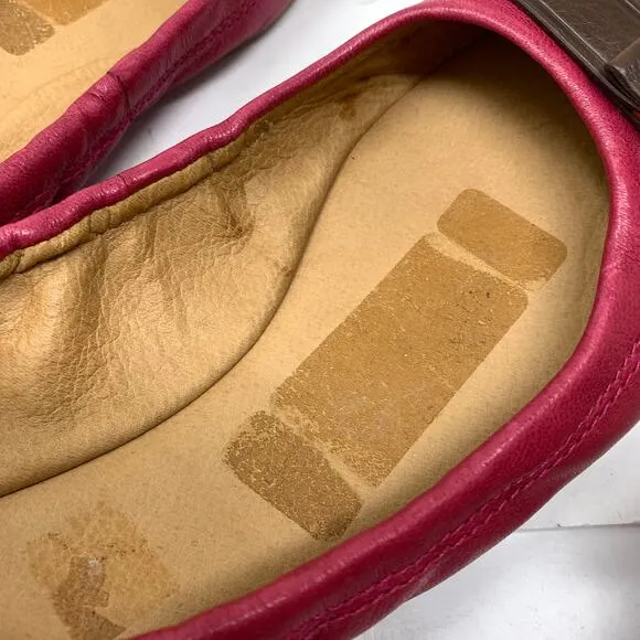 Coach Delphine Ballet Flats Womens 8.5 Slip On Buckle Pink Brown Leather