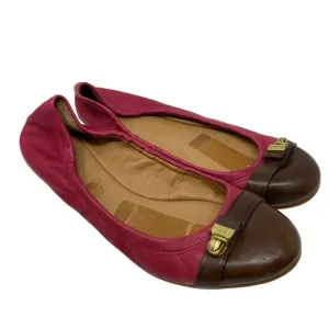 Coach Delphine Ballet Flats Womens 8.5 Slip On Buckle Pink Brown Leather
