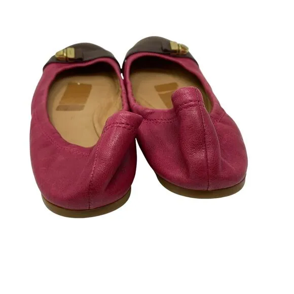 Coach Delphine Ballet Flats Womens 8.5 Slip On Buckle Pink Brown Leather