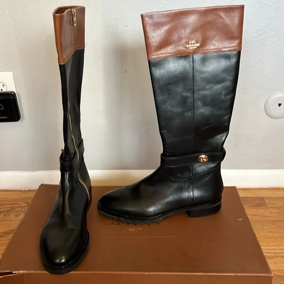 Coach Eva Knee High Boots: Black &amp; Brown - NWT
