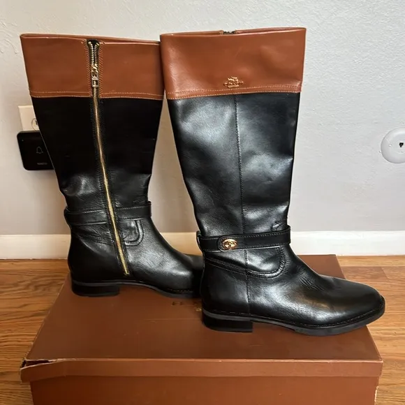 Coach Eva Knee High Boots: Black &amp; Brown - NWT