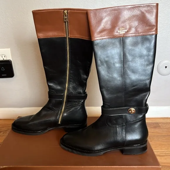 Coach Eva Knee High Boots: Black &amp; Brown - NWT