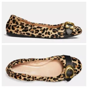 Coach Leopard Print Leather Calf Hair Slip On size 8.5 B Stanton Ballet