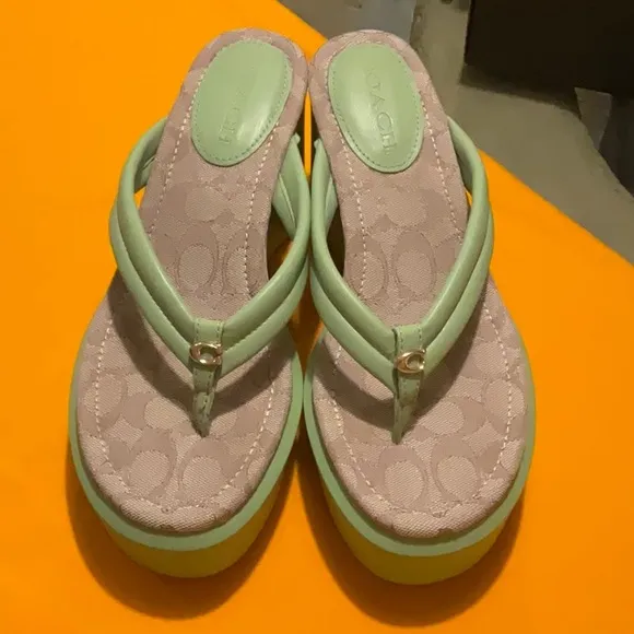 Coach Pistachio (Green) Platform Wedge Flip Flops Size 9, NWT