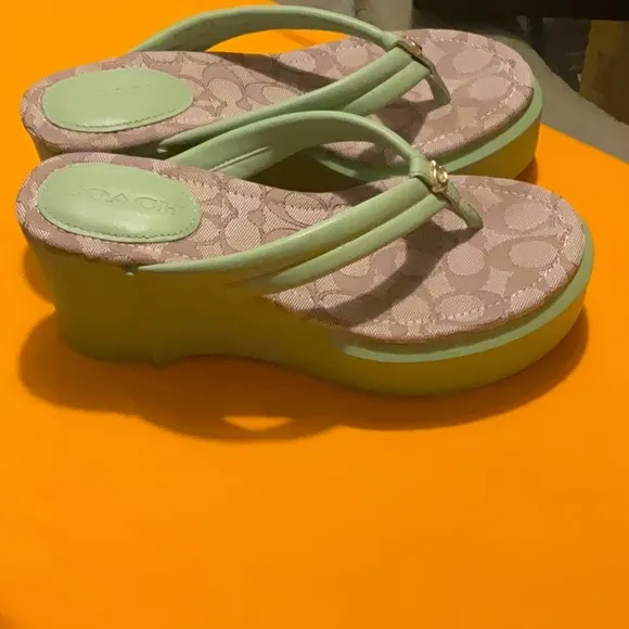 Coach Pistachio (Green) Platform Wedge Flip Flops Size 9, NWT