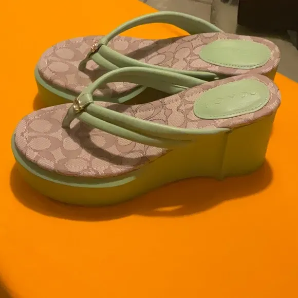 Coach Pistachio (Green) Platform Wedge Flip Flops Size 9, NWT