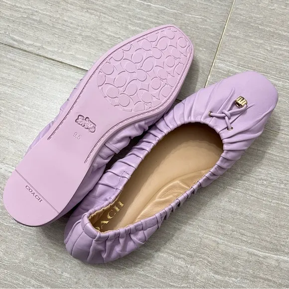 Coach Purple Leather Slip on Eleanor Ballet Flat Shoes in Purple Lilac Sz 9.5