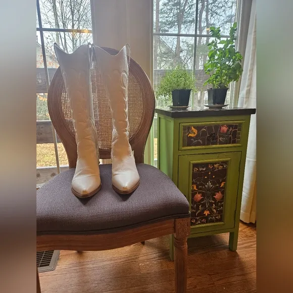 COCONUTS BY MATISSE leather Knee High Cowboy Boots in Ivory