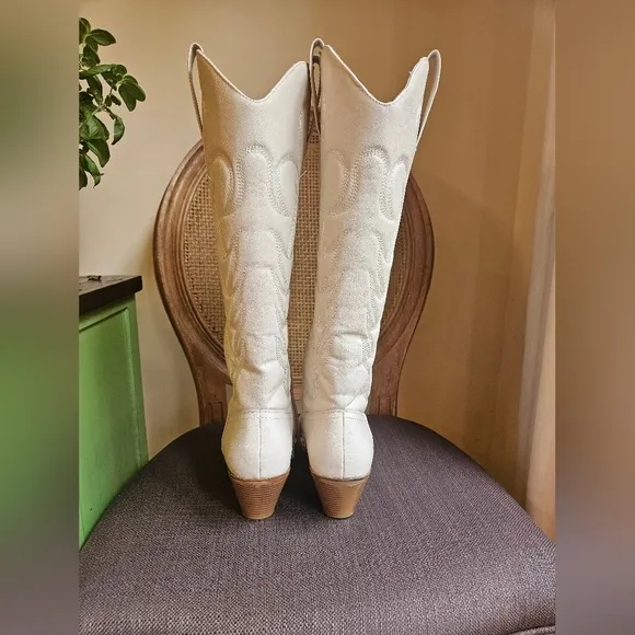 COCONUTS BY MATISSE leather Knee High Cowboy Boots in Ivory