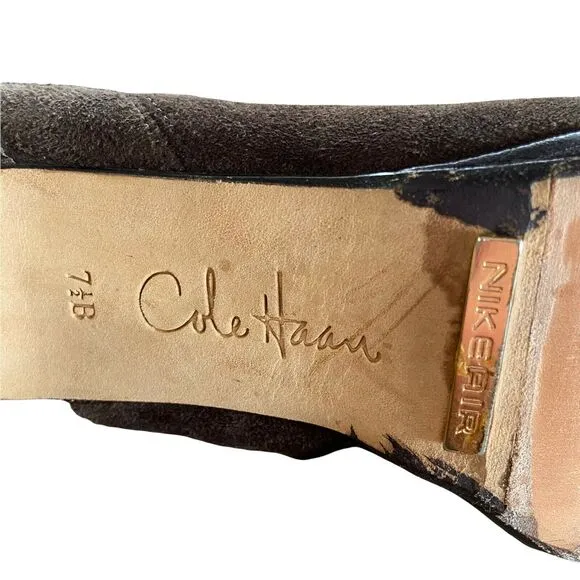 Cole Haan Boots Heels Aliya D25925 Brown Suede Knee High Almond Toe Size 7.5 B